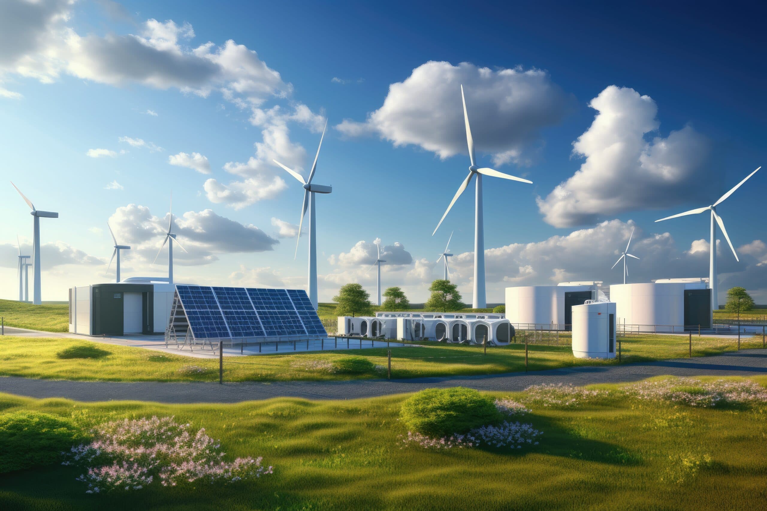 Großer Batteriespeicher neben Solaranlage
